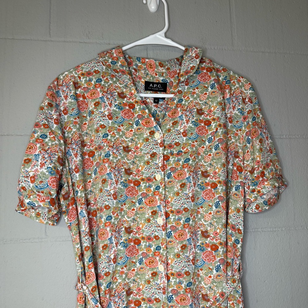 A.P.C Carmen Button Down Floral Printed Vintage Style Shirt Dress EU 42 US 10 - Picture 5 of 13